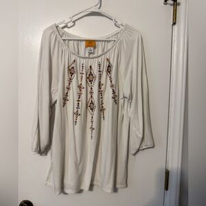 Ruby Rd. Ivory Top with Multicolor Embroidery